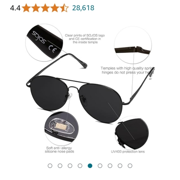 Classic Aviator Sunglasses Metal Spring Hinges SJ1030 Black - Picture 5 of 6